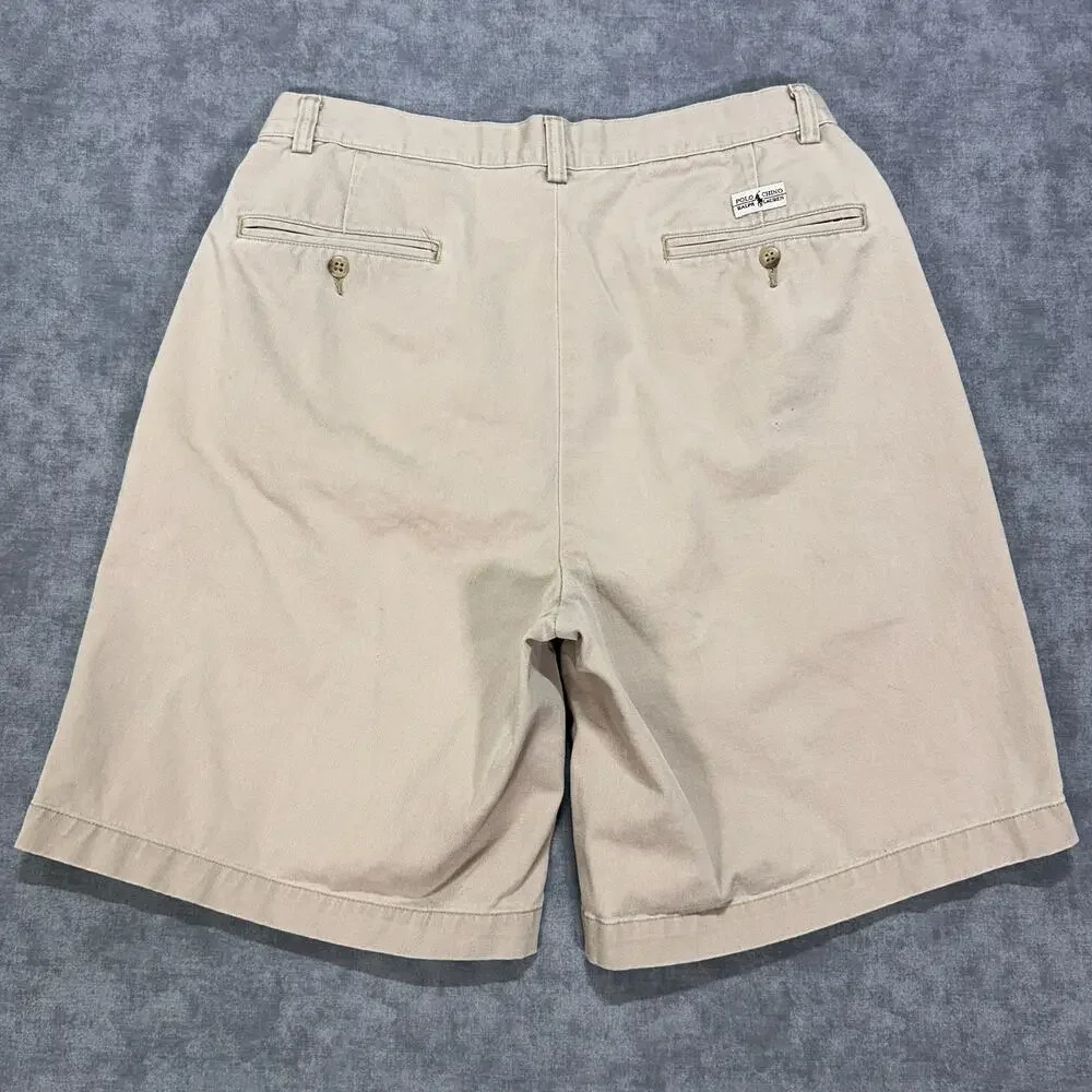 Vintage Polo Ralph Lauren Tyler Shorts Men 32 Khaki Pleated Chino Made in Mexico